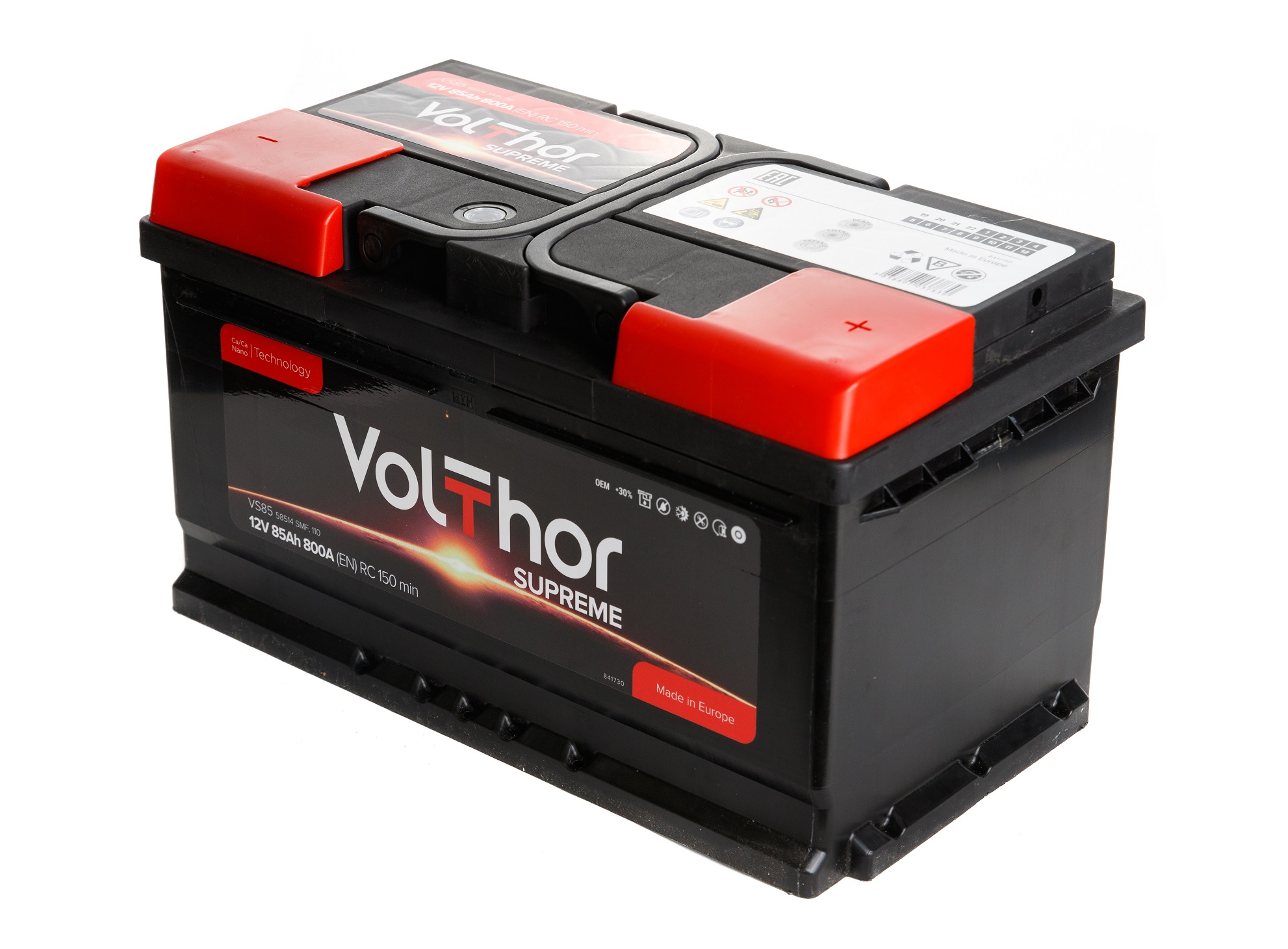 Акумулятор легковий VOLTHOR Supreme 85Ah, 12B, 800A плюс праворуч (R+) кальцієвий (Ca/Ca) 315X175X175мм (301085)